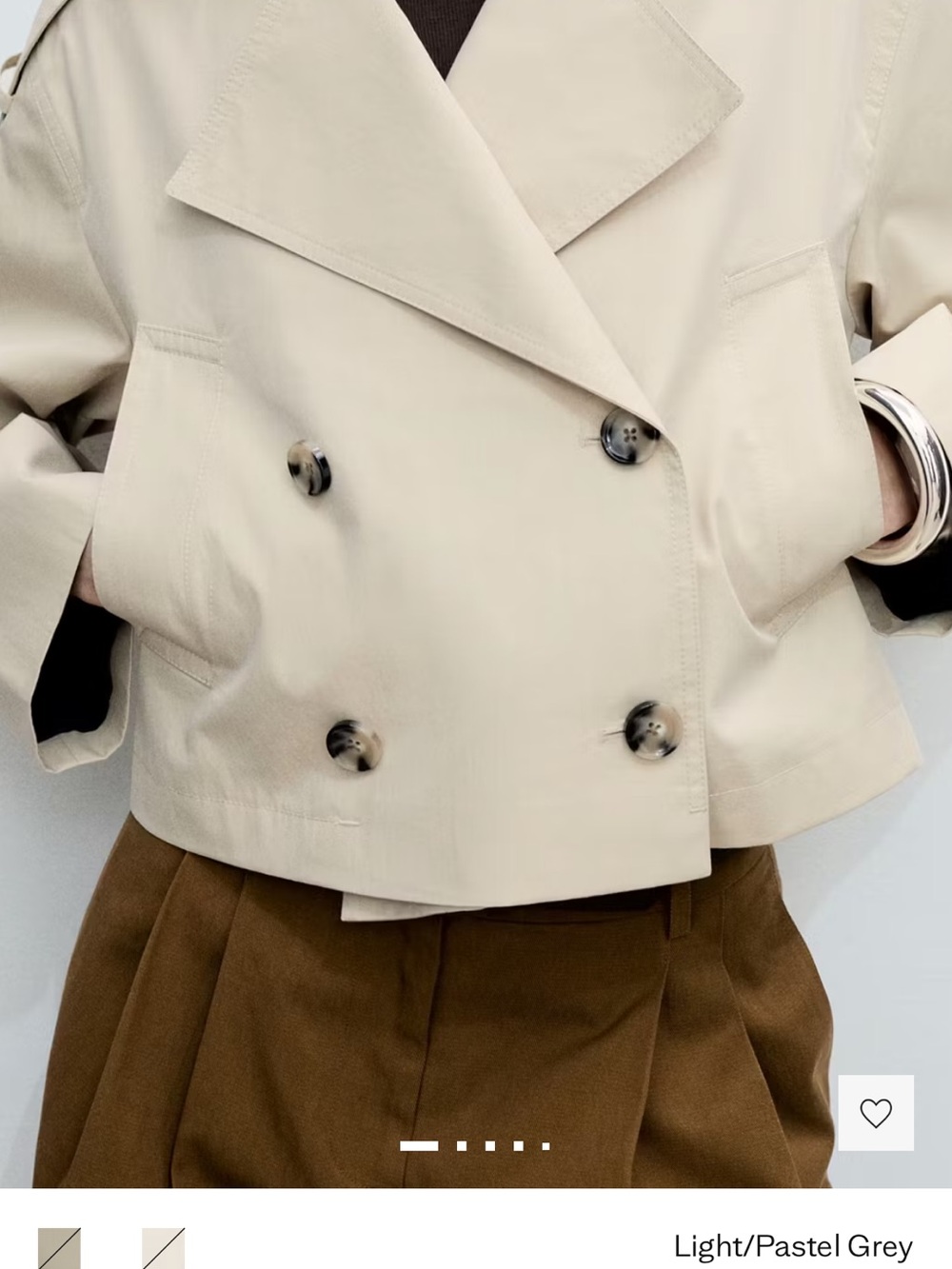 Mango Pastel beige Cropped Double-Breasted Trench Jacket